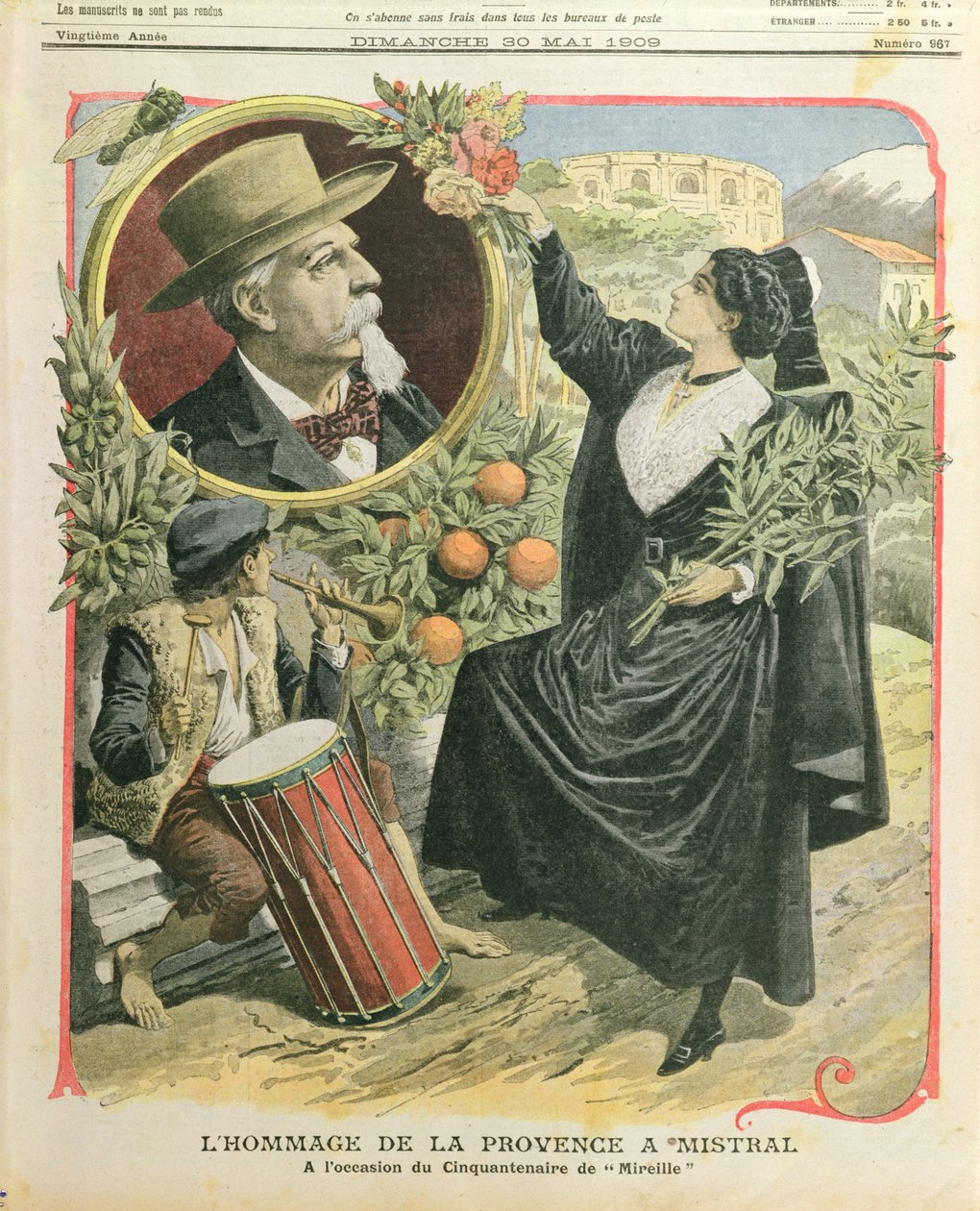 Hommage an Frédéric Mistral (1830-1914) zum fünfzigsten Jahrestag der Veröffentlichung von Mireille, Illustration aus Le Petit Journal, 30. Mai 1909 von French School