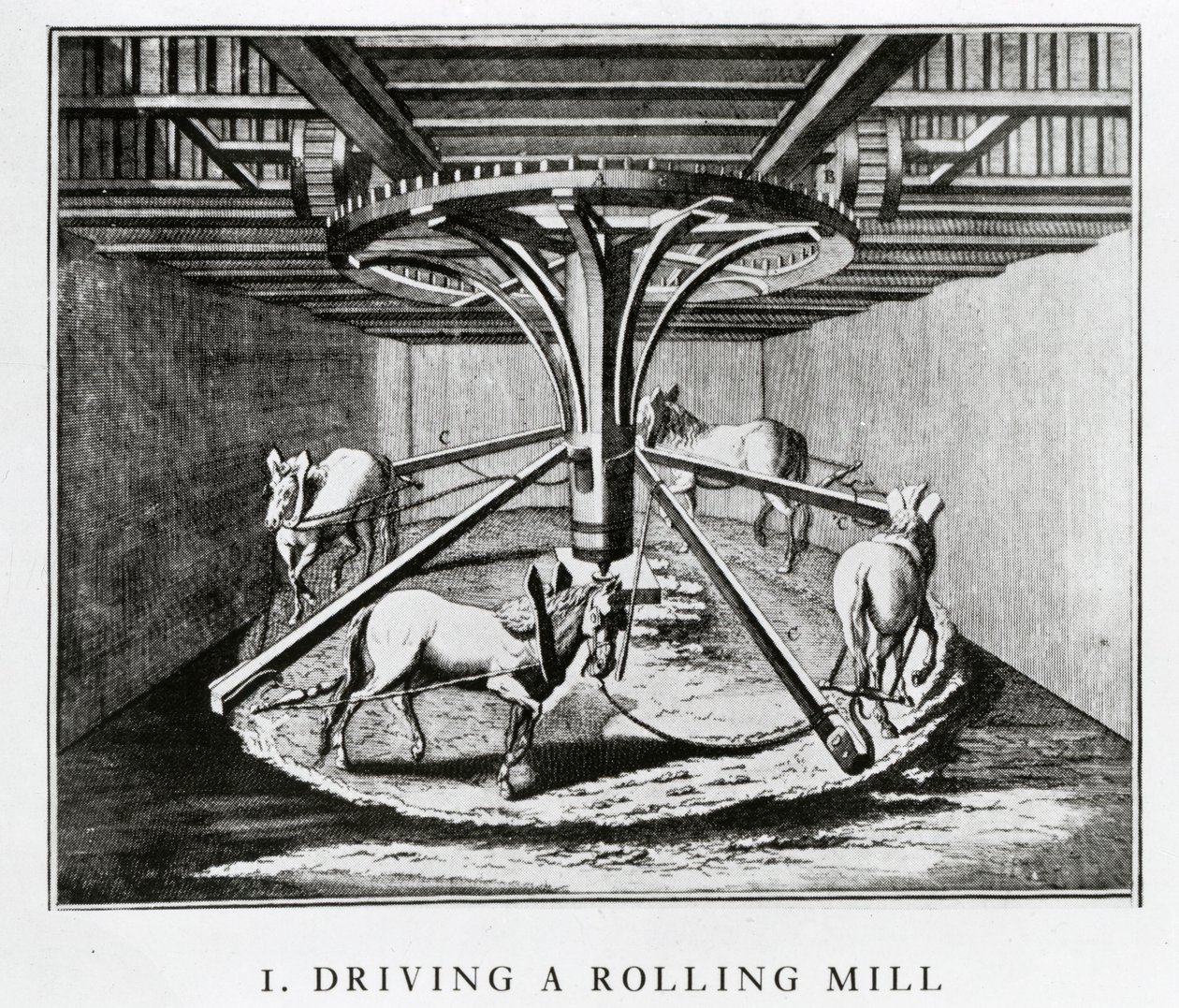 Pferde treiben ein Walzwerk, aus der Encyclopédie von Denis Diderot und Jean le Rond d