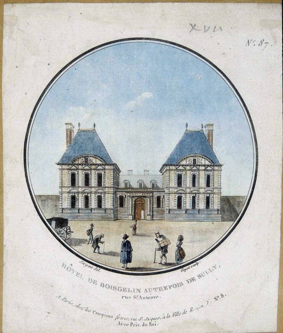 Hotel de Boisgelin, ehemals von Sully - Gravur von French School