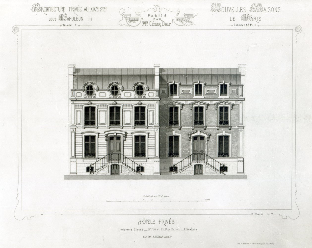 Hotels Prives, 10 & 12 Rue Balzac, Paris, aus Architecture Privee au C19th von French School