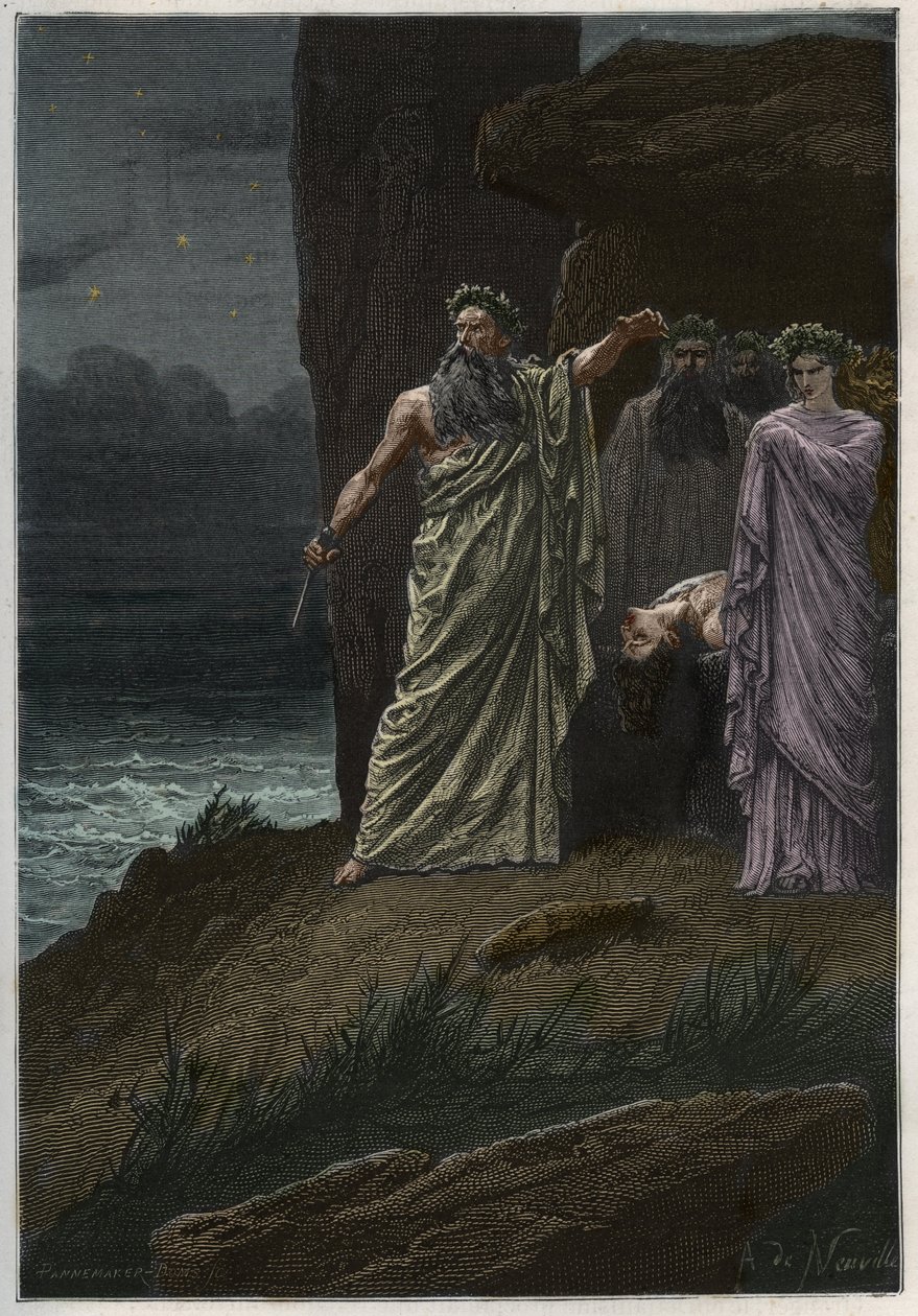 Menschenopfer durch die Druiden nach Alphonse de Neuville - Druiden opfern Menschen - Gravur aus „L