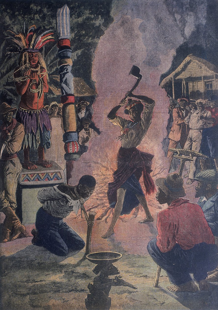 Menschenopfer während einer Voodoo-Zeremonie, La Fayette, Louisiana, USA von French School