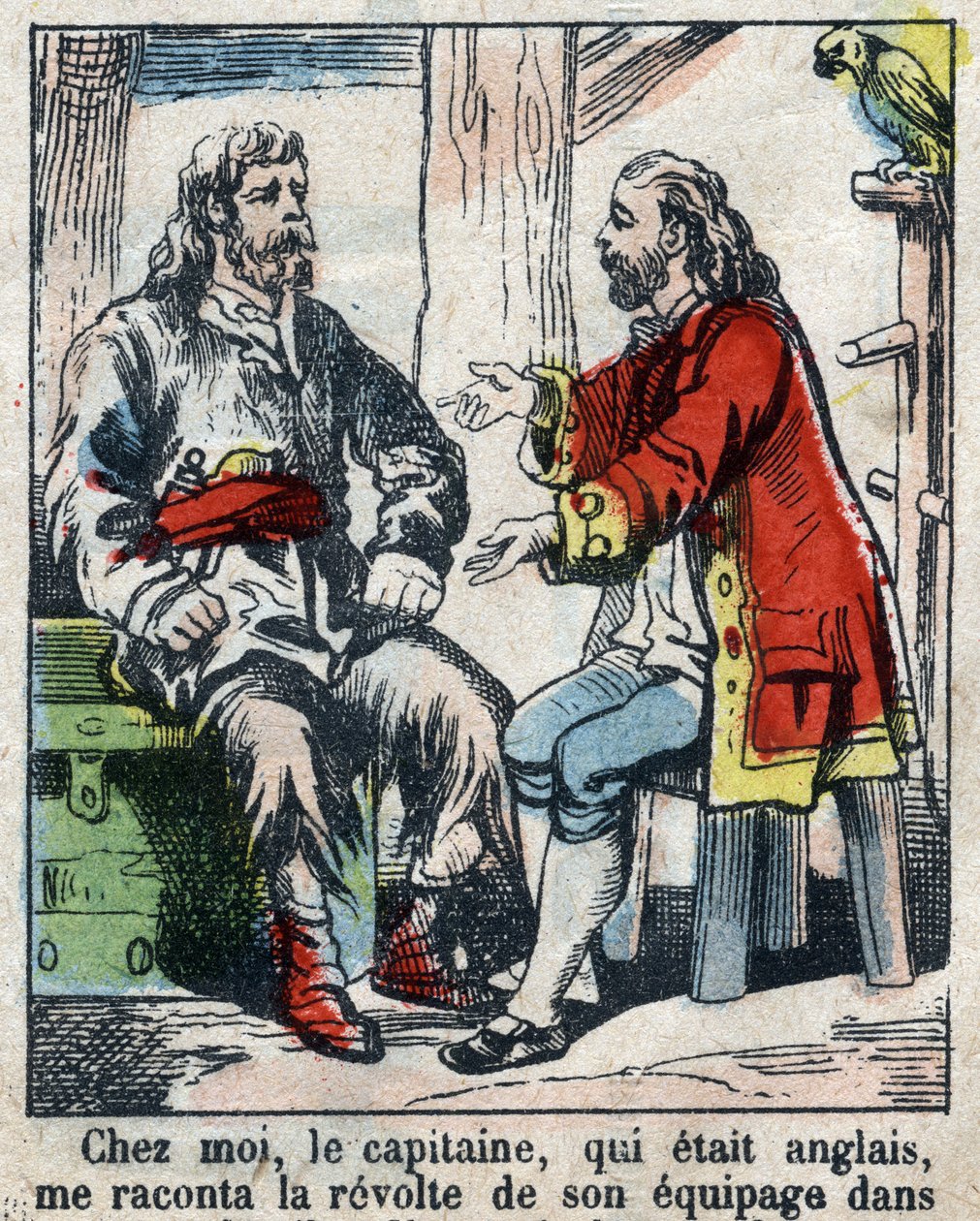 Illustration für das Buch von Daniel Defoe „Robinson Crusoe“. Epinal-Bild vom Ende des 19. Jahrhunderts von French School