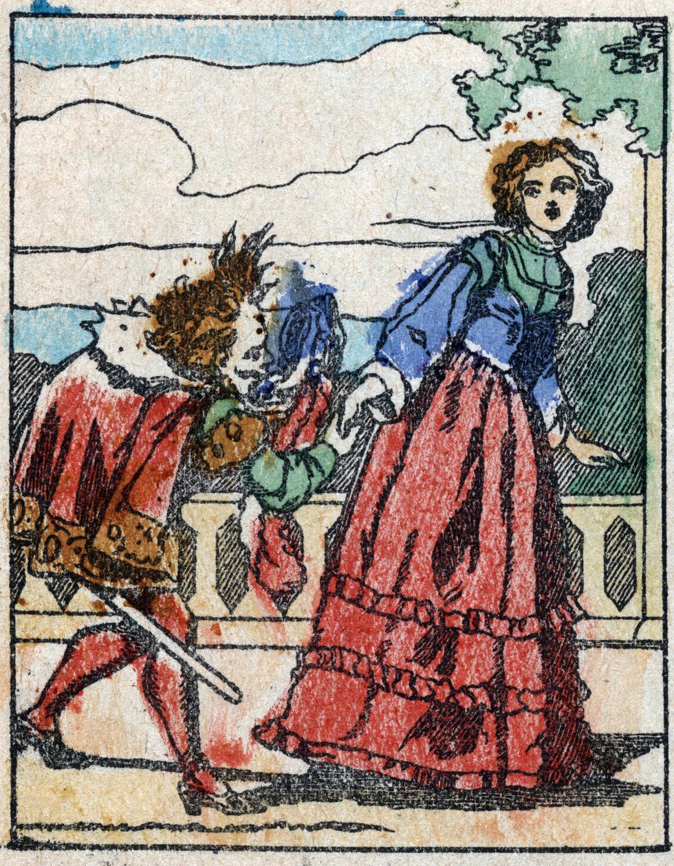Illustration zu „Riquet mit der Locke“, Märchen von Charles Perrault (1628-1703), französischer Schriftsteller. Holzstich von Imaging Pellerin - Epinal, sp. Ende des 19. Jahrhunderts. von French School