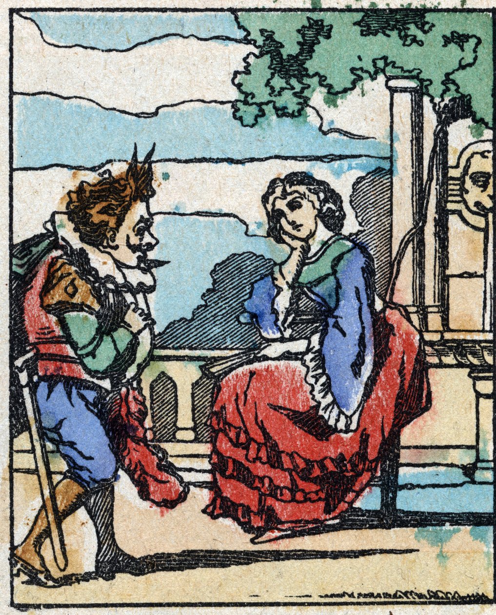 Illustration zu „Riquet mit dem Schopf“, Märchen von Charles Perrault (1628-1703), französischer Schriftsteller. Holzstich von Imaging Pellerin - Epinal, sp. Ende des 19. Jahrhunderts. von French School