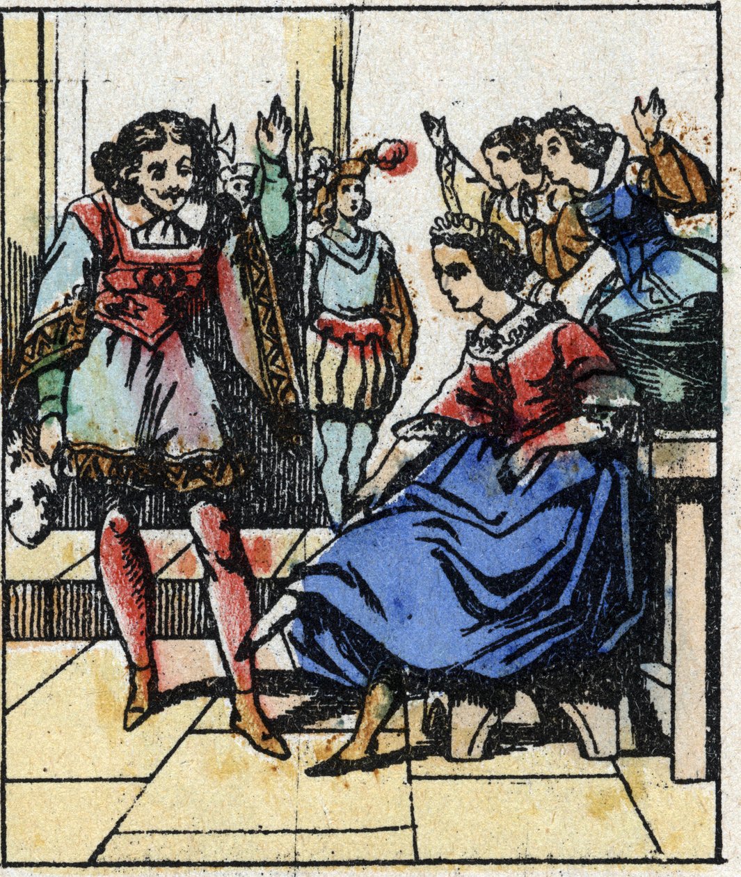 Illustration des Märchens „Aschenputtel oder Der kleine Glasschuh“ von Charles Perrault. Holzstich aus Imaging Pellerin - Epinal, sp. 19. Jahrhundert. von French School