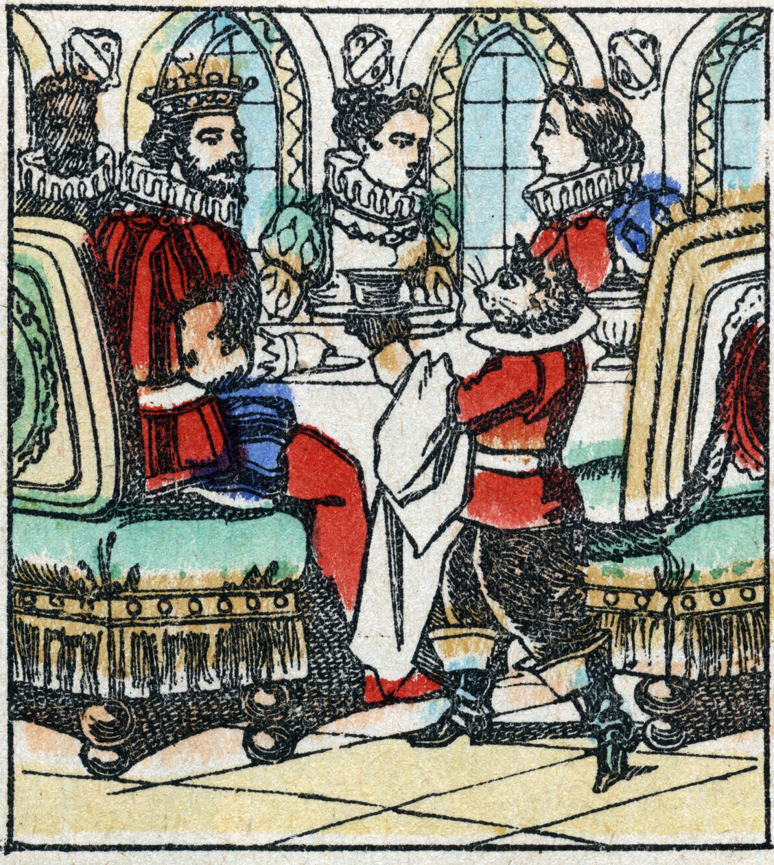 Illustration zu Charles Perraults Märchen „Der gestiefelte Kater“. Holzstich von Imaging Pellerin - Epinal, sp. 19. Jahrhundert. von French School