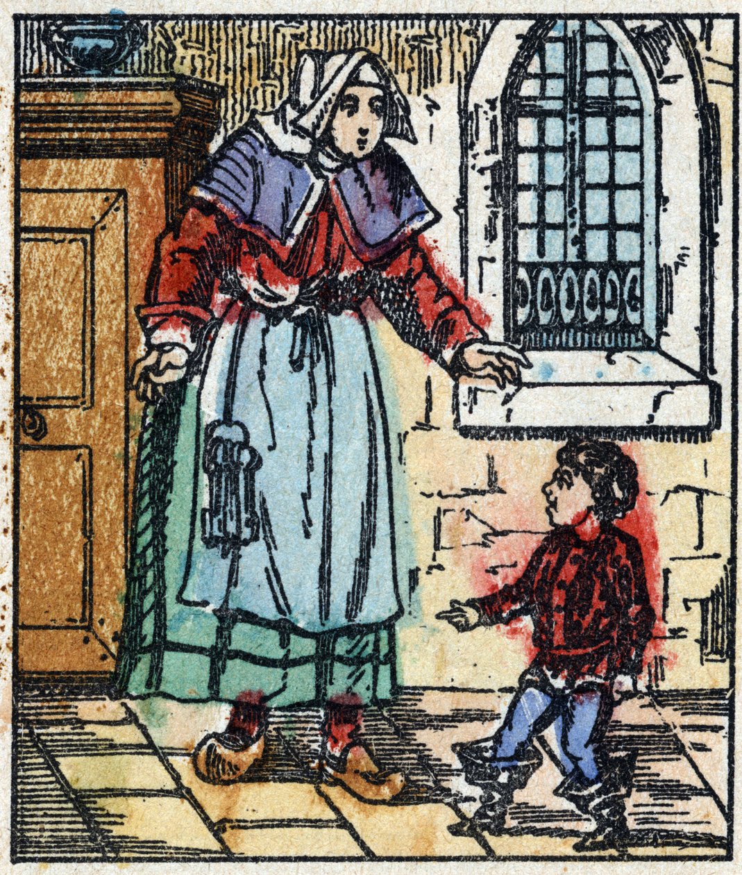 Illustration der Geschichte „Der kleine Däumling“ von Charles Perrault. Holzstich aus Imaging Pellerin - Epinal, sp. 19. Jahrhundert. von French School