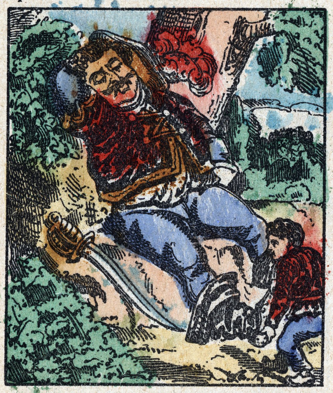 Illustration der Geschichte „Der kleine Däumling“ von Charles Perrault. Holzstich von Imaging Pellerin - Epinal, späte 19. Jahrhundert. von French School