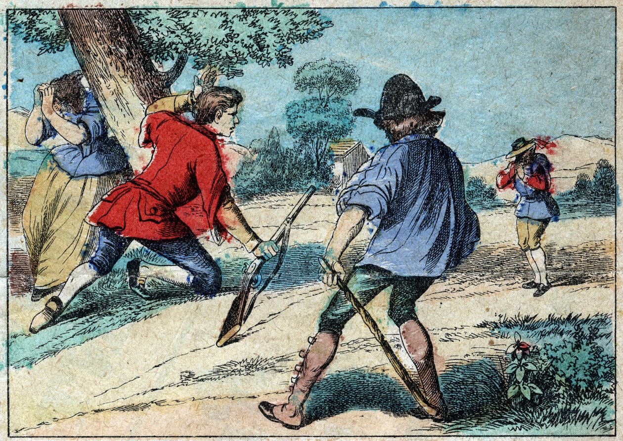 Illustration der Fabel von Jean de La Fontaine: Der Wolf wurde ein Schäfer. Epinal-Bildgebung Ende des 19. Jahrhunderts. von French School