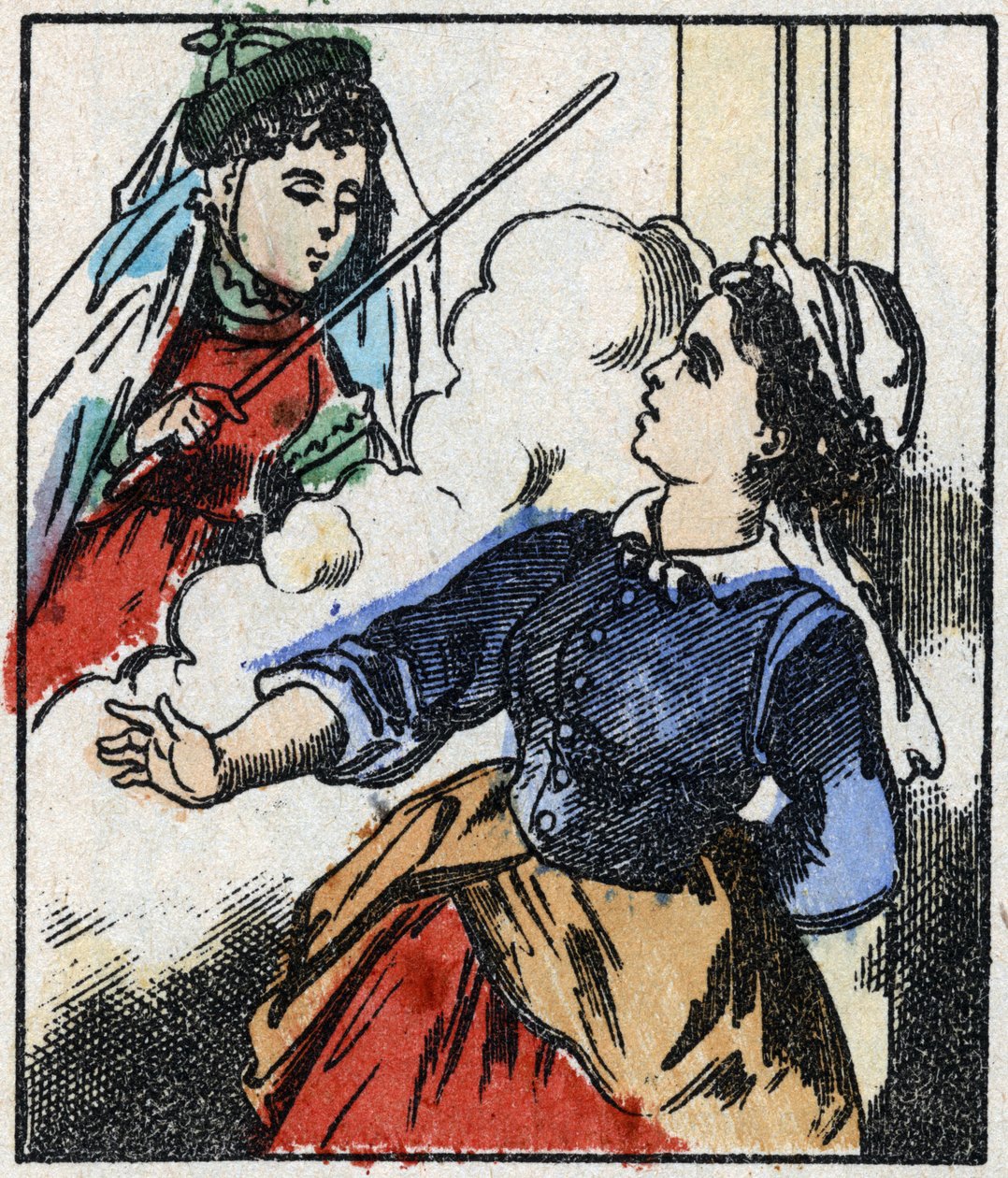 Illustration der Geschichte „Die Fee Bambinette“. Holzstich aus Imaging Pellerin - Epinal, sp. 19. Jahrhundert. von French School