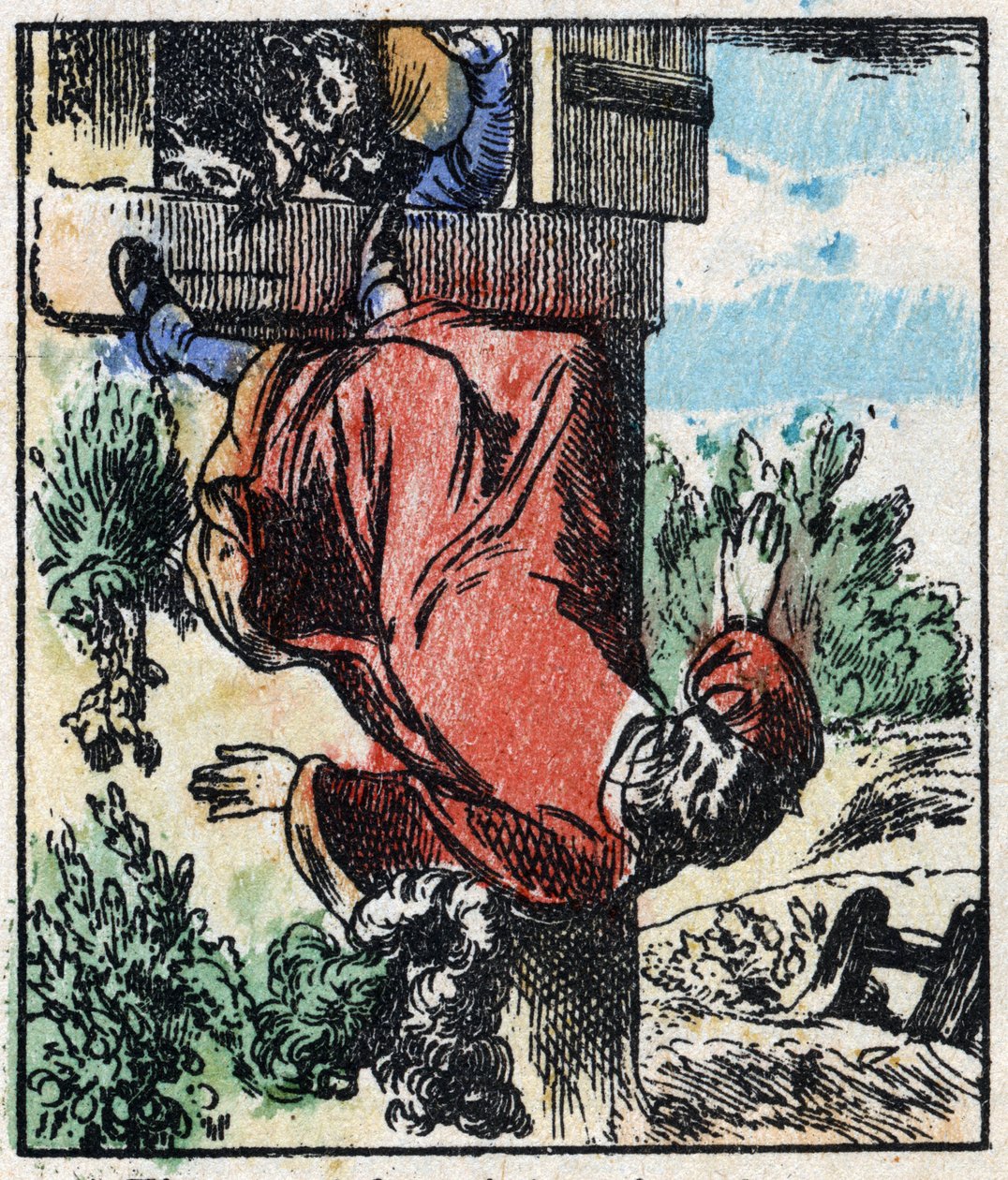 Illustration des Märchens „Raminagrobis und die Mäuse“. Holzschnitt von Imaging Pellerin - Epinal, sp. Ende des 19. Jahrhunderts von French School