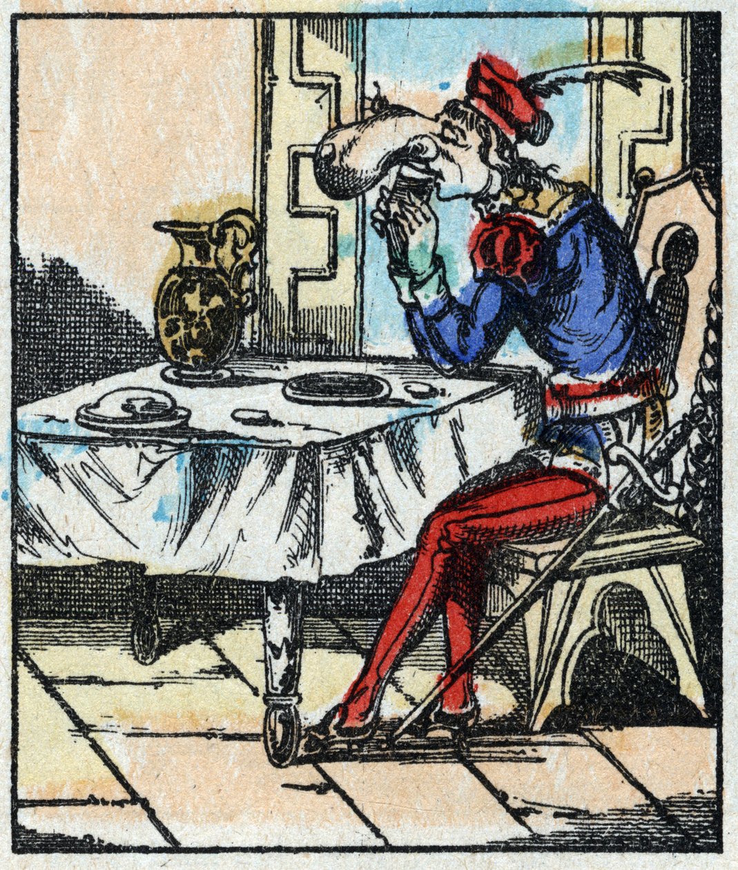 Illustration des Märchens „Die Abenteuer von Grand Flandrin“. Holzschnitt von Imaging Pellerin - Epinal, sp. Ende des 19. Jahrhunderts von French School