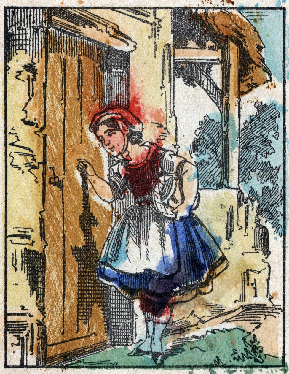 Illustration der Geschichte „Rotkäppchen“ von Charles Perrault. Holzstich von Imaging Pellerin - Epinal, späte 19. Jahrhundert. von French School