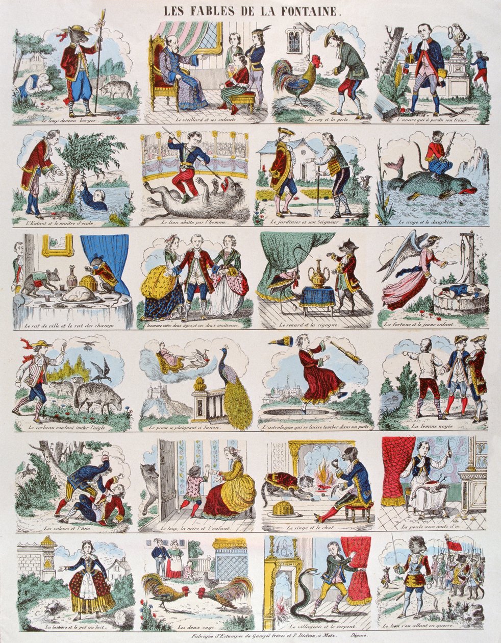 Illustrationen für Fabeln von Jean de La Fontaine (1621-95) imagerie Gangel und P. Didion in Metz von French School
