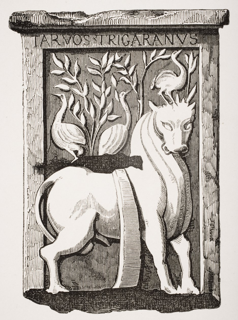 Bild des Heiligen Ochsen, keltisches Denkmal, gefunden unter dem Chor der Kathedrale Notre Dame in Paris im Jahr 1711, aus Le Moyen Age et La Renaissance von Paul Lacroix (1806-84) veröffentlicht 1847 von French School