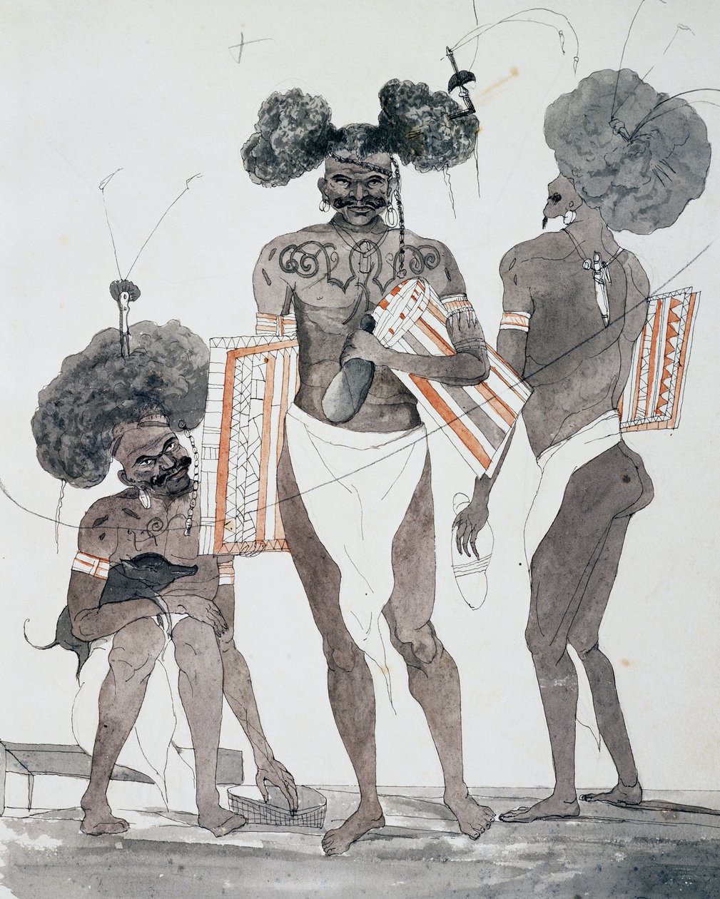 Einwohner von Port Dori, Aquarell von Jules-Louis Lejeune, basierend auf Voyage around world von French School