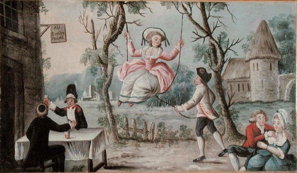 Wirtshausschild gemalt für eine Taverne, das die drei vereinten Stände darstellt, ca. 1789 von French School