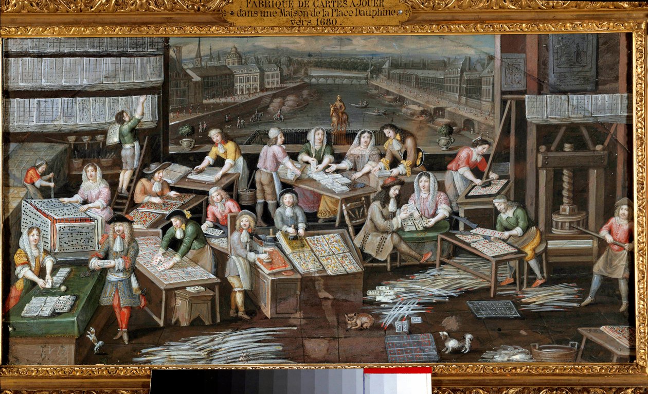 In einer Spielkartenfabrik in einem Haus am Place Dauphine in Paris von French School