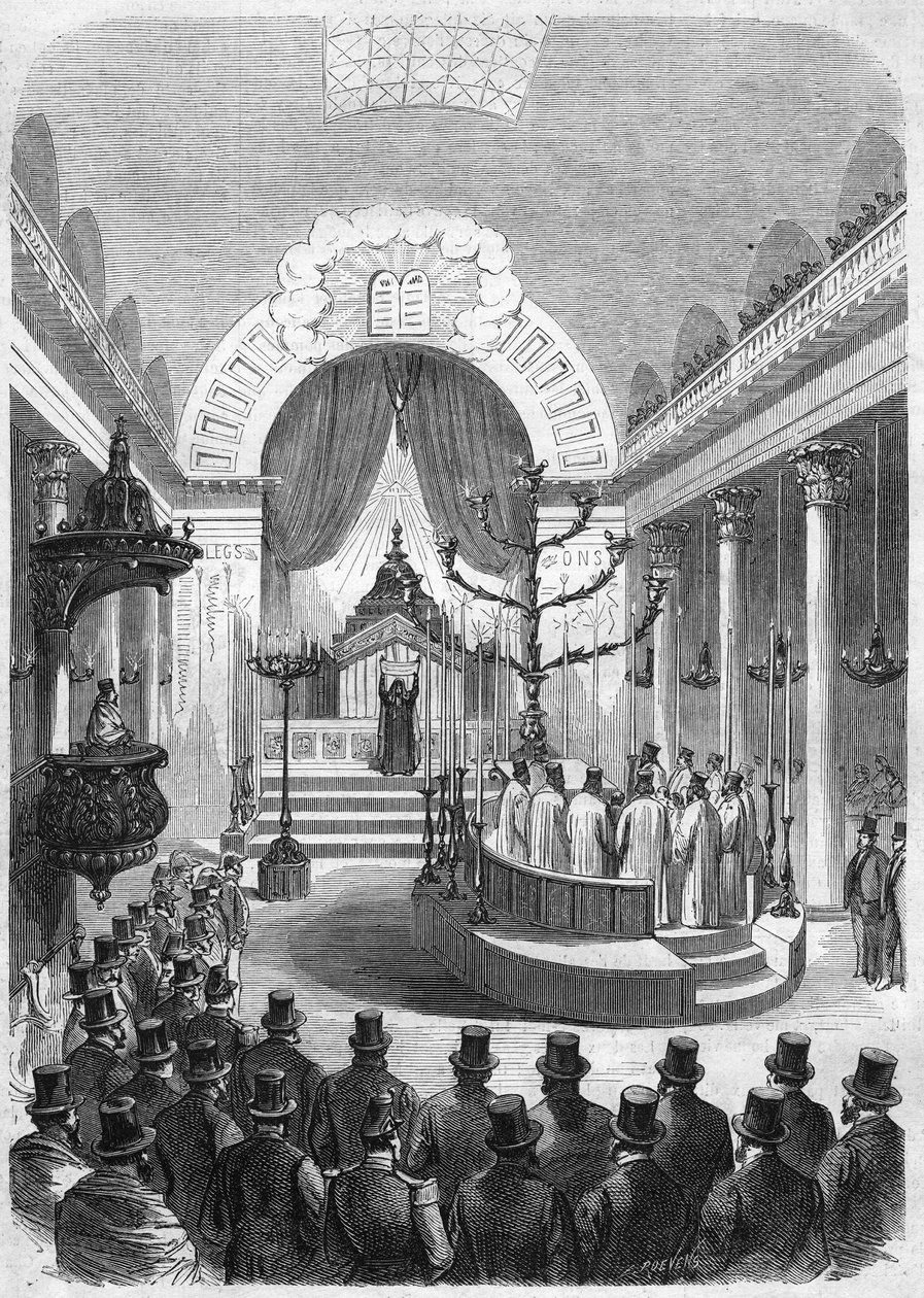 Einsetzung des Oberrabbiners der Konskription von Bordeaux in der Synagoge der Stadt, 1864 von French School