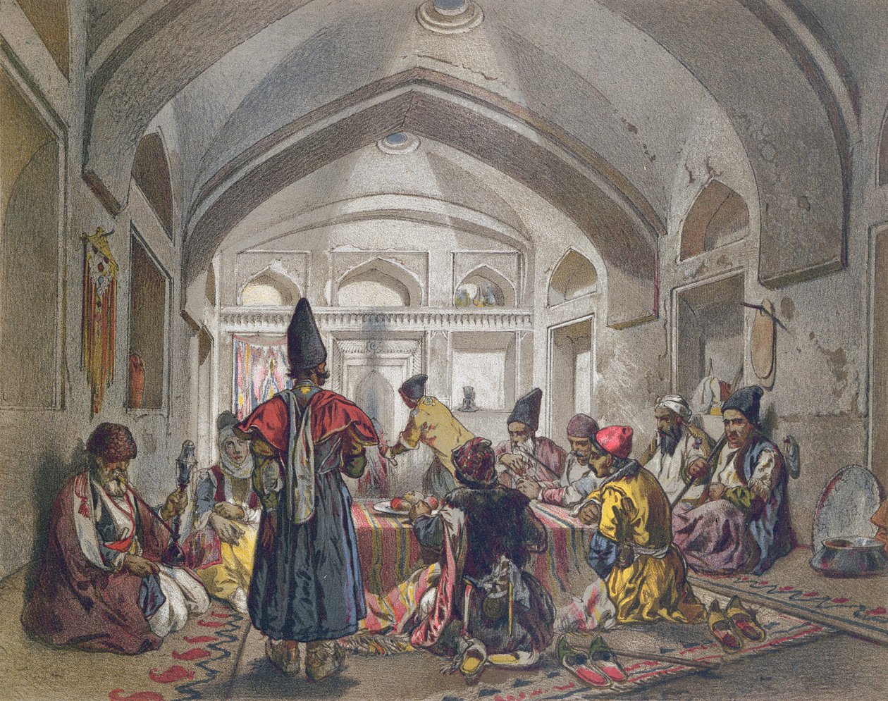 Innenraum eines Karawansereis in Persien, Mitte des neunzehnten Jahrhunderts von French School
