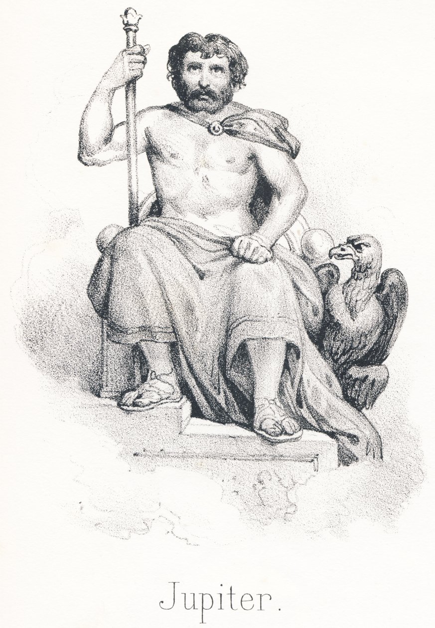 J Jupiter: Sohn von Saturn und Rhea, Bruder von Titan, er wurde von der Ziege Amalthea ernährt von French School