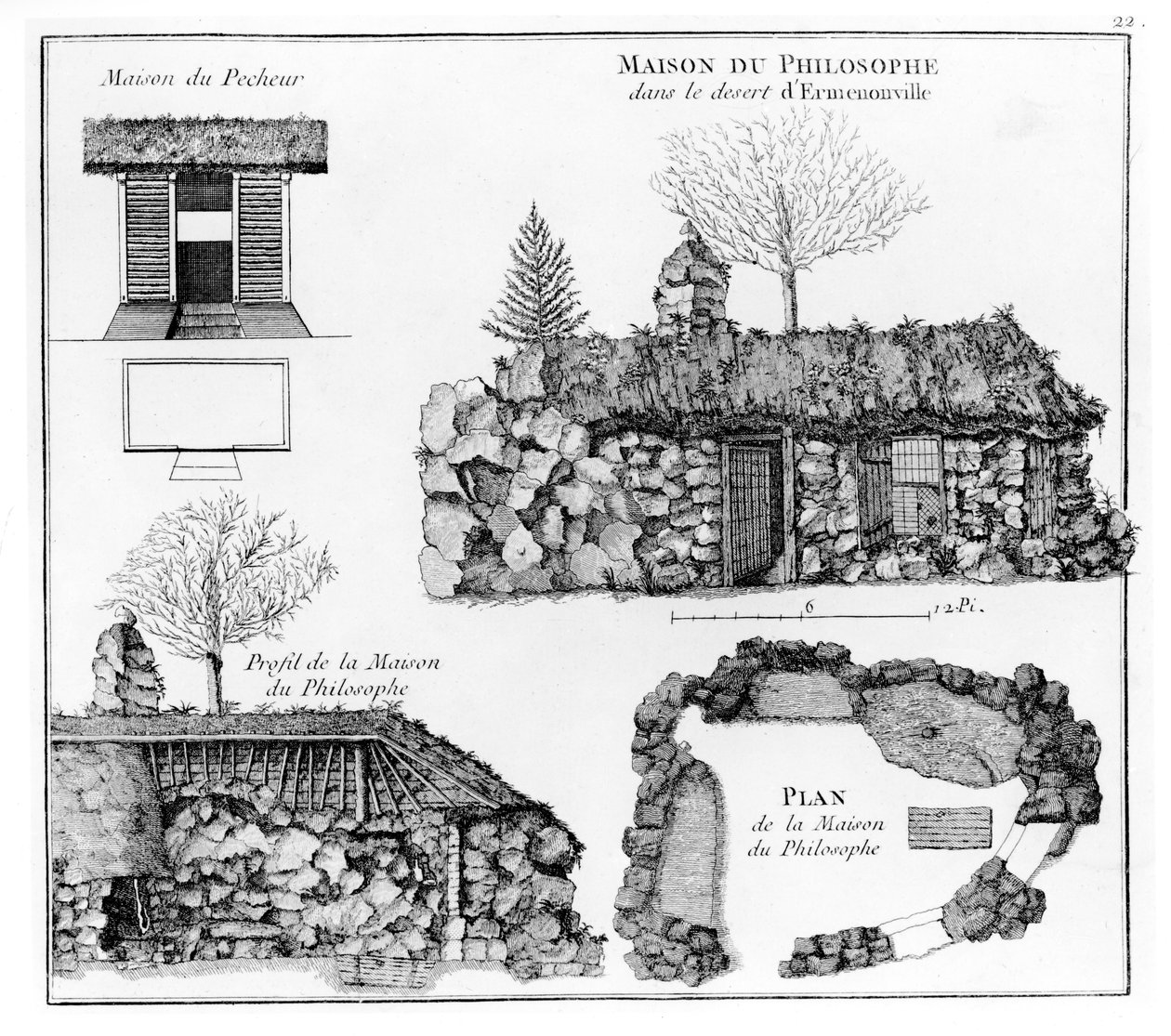 Jean-Jacques Rousseaus Einsiedelei in Ermenonville von French School
