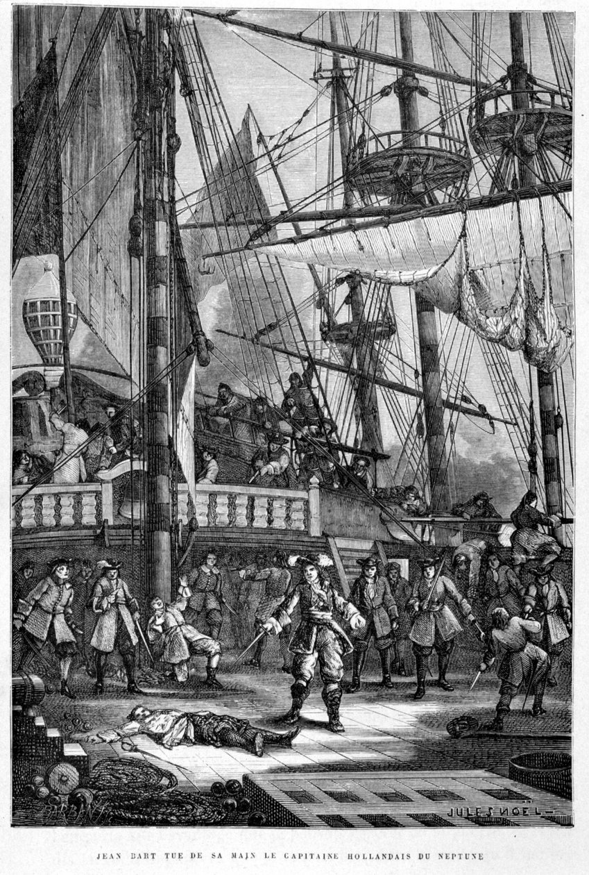 Jean Bart tötet den niederländischen Kapitän von Neptune mit seiner Hand - in „Die Geschichte Frankreichs“ von Guizot von French School