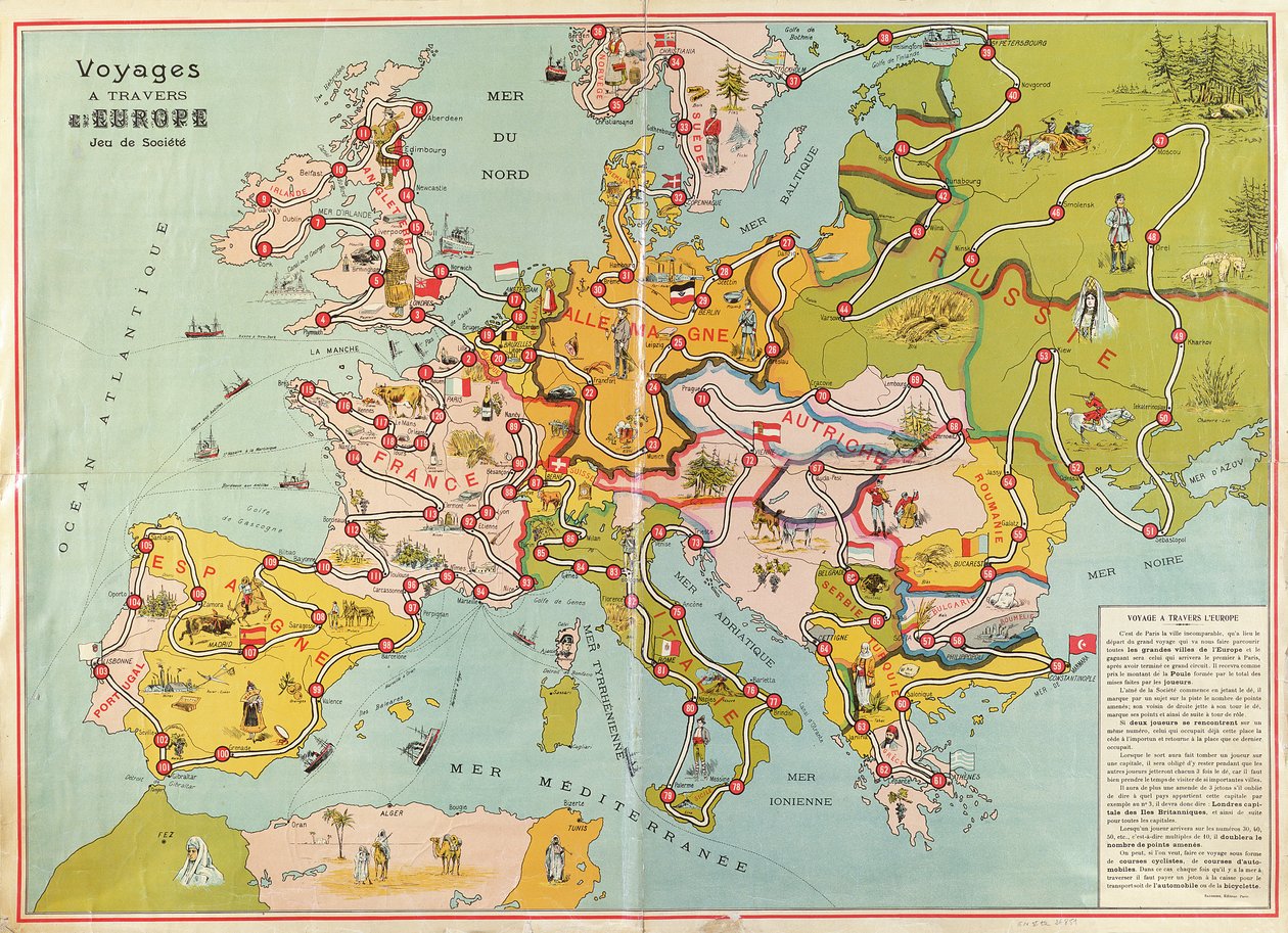 Reisen durch Europa Brettspiel, ca. 1875 von French School