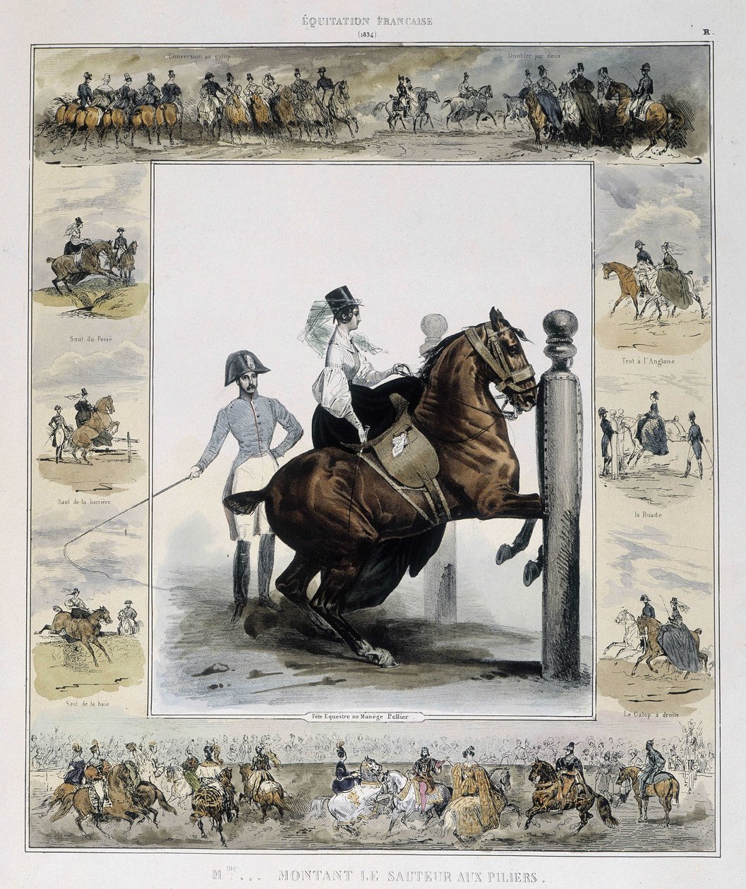 Springen in „Bildergeschichte des alten und modernen Reitens“ von Charles Aubry von French School