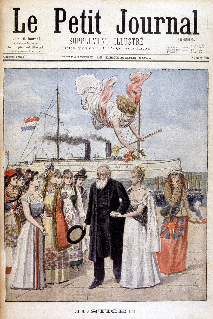 Gerechtigkeit! : Präsident Kruger kommt, um die Sache seines Volkes in Holland bei Königin Wilhelmine zu vertreten - in „Le Petit Journal“ vom 16.12.1900 (Gravur) von French School