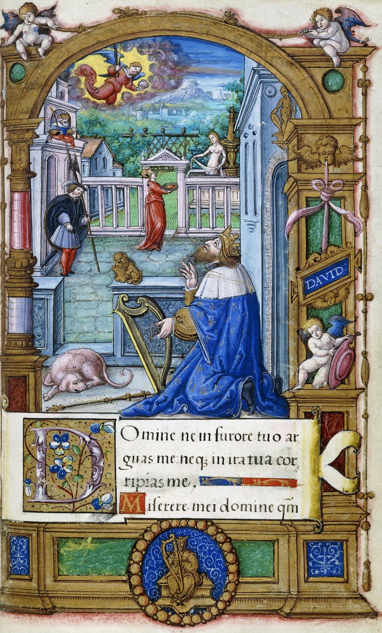 König David mit einer Harfe, aus einem Stundenbuch für Franz I., ca. 1532-1540 von French School