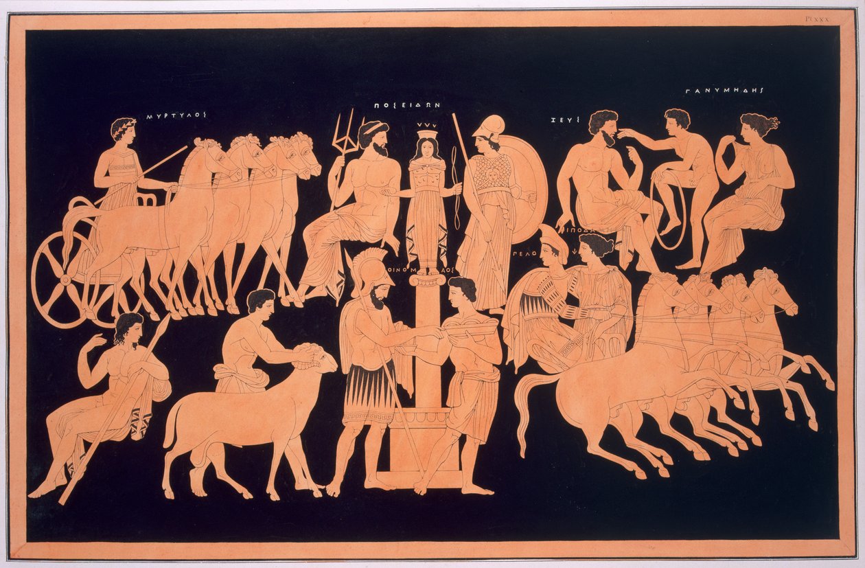 König Oenomaus, Hippodamia und olympische Götter von French School