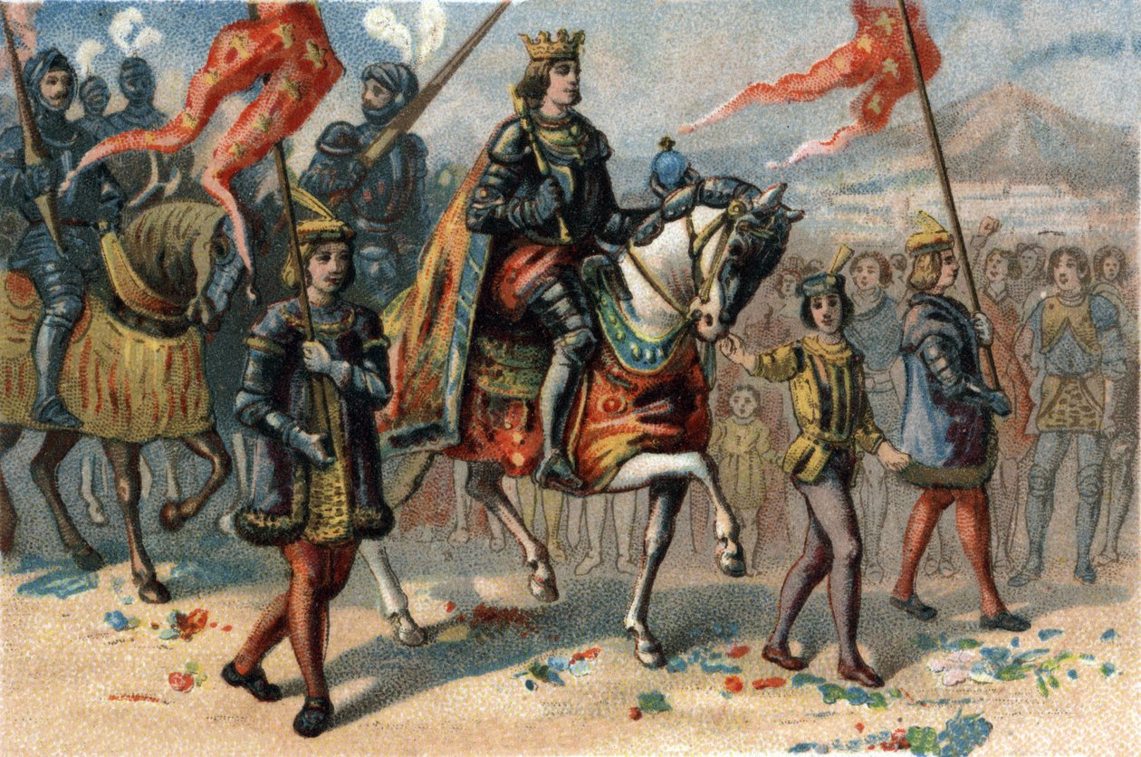 König von Frankreich Karl VIII. (1470-1498) betritt Neapel, Italien, am 22. Februar. von French School