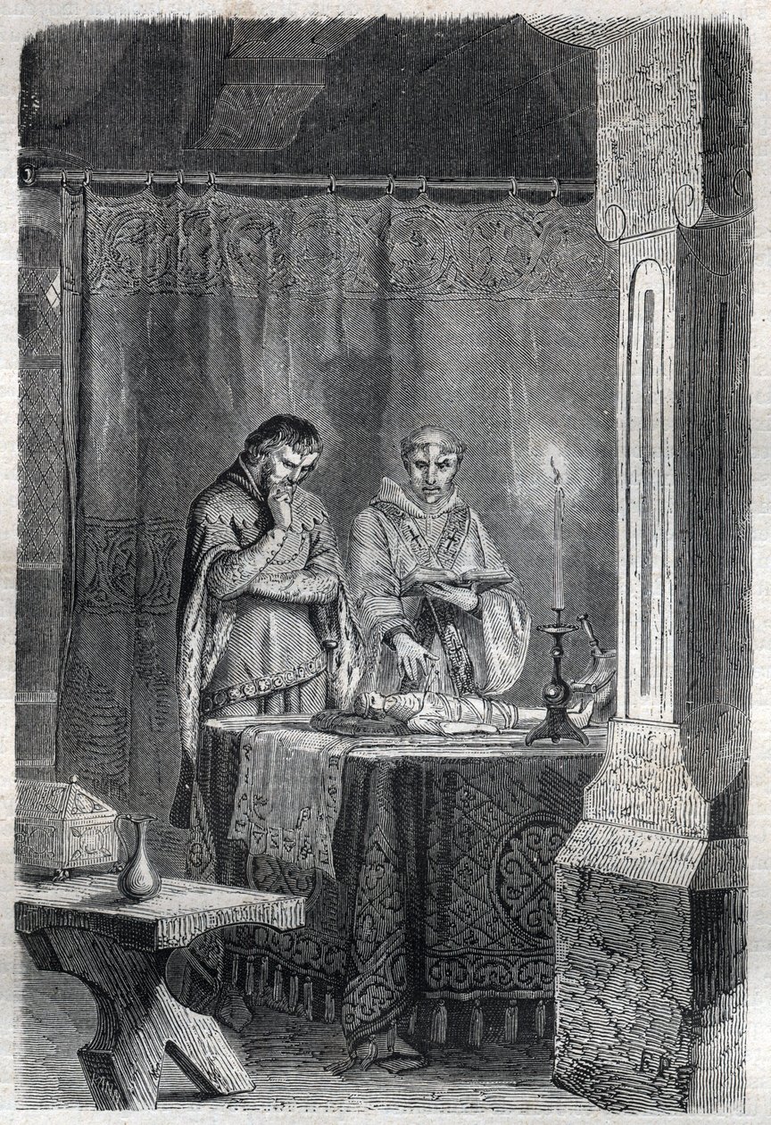 König von Frankreich Karl V. der Weise (1338 - 1380) konsultierte die Wahrsager. Gravur in „Geschichte der Päpste (...) Verbrechen der Königin, Könige und Kaiser durch die Jahrhunderte“ von Maurice Lachatre von French School