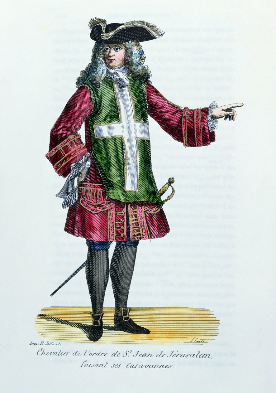 Ritter des Ordens von St. Johann von Jerusalem, Illustration aus Geschichte und Kostüme der Mönchsorden von Pater Helyot, 1842 von French School
