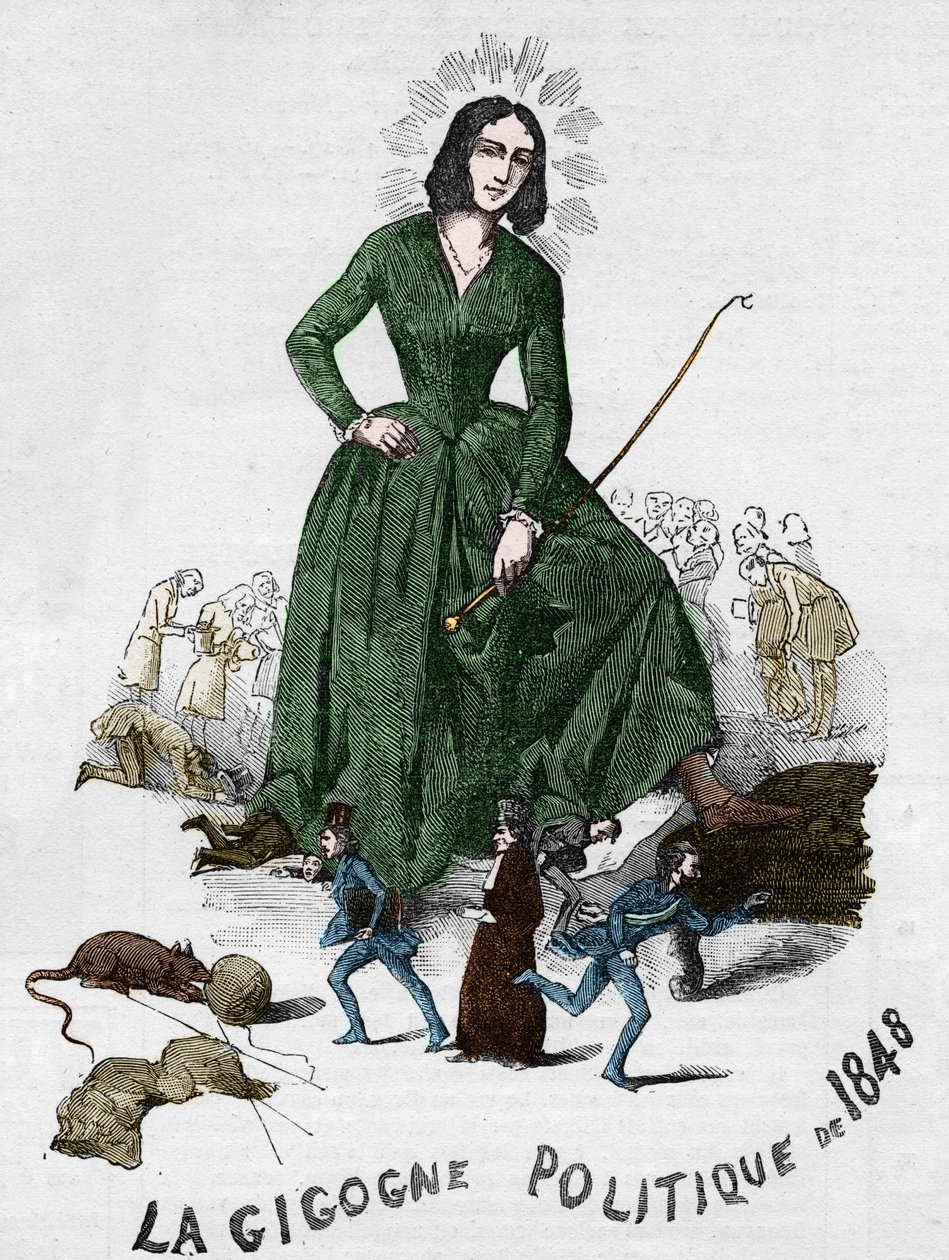 La Gigogne politique de 1848 (George Sand (Aurore Dupin, Baronne Dudevant) (1804-1876) französische Schriftstellerin). Karikatur erstellt in Bourges im Jahr 1848 aus der romantischen Sammlung von Adolphe Jullien. von French School