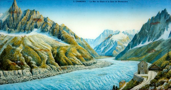 La Mer du Glace, Aiguille du Dru und Montanvers Station, ca. 1900 von French School