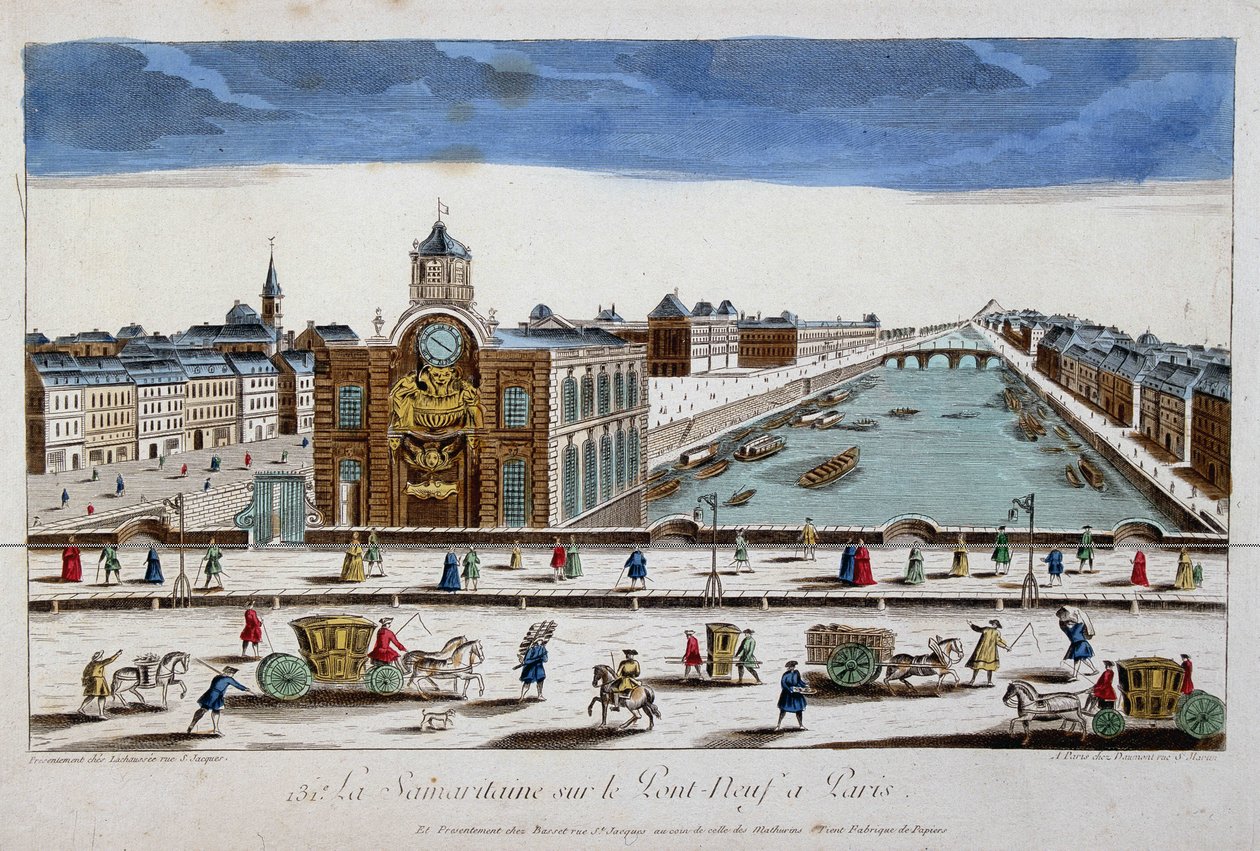 La Samaritaine (Wasserpumpe) auf der Pont Neuf in Paris - optische Ansicht von French School