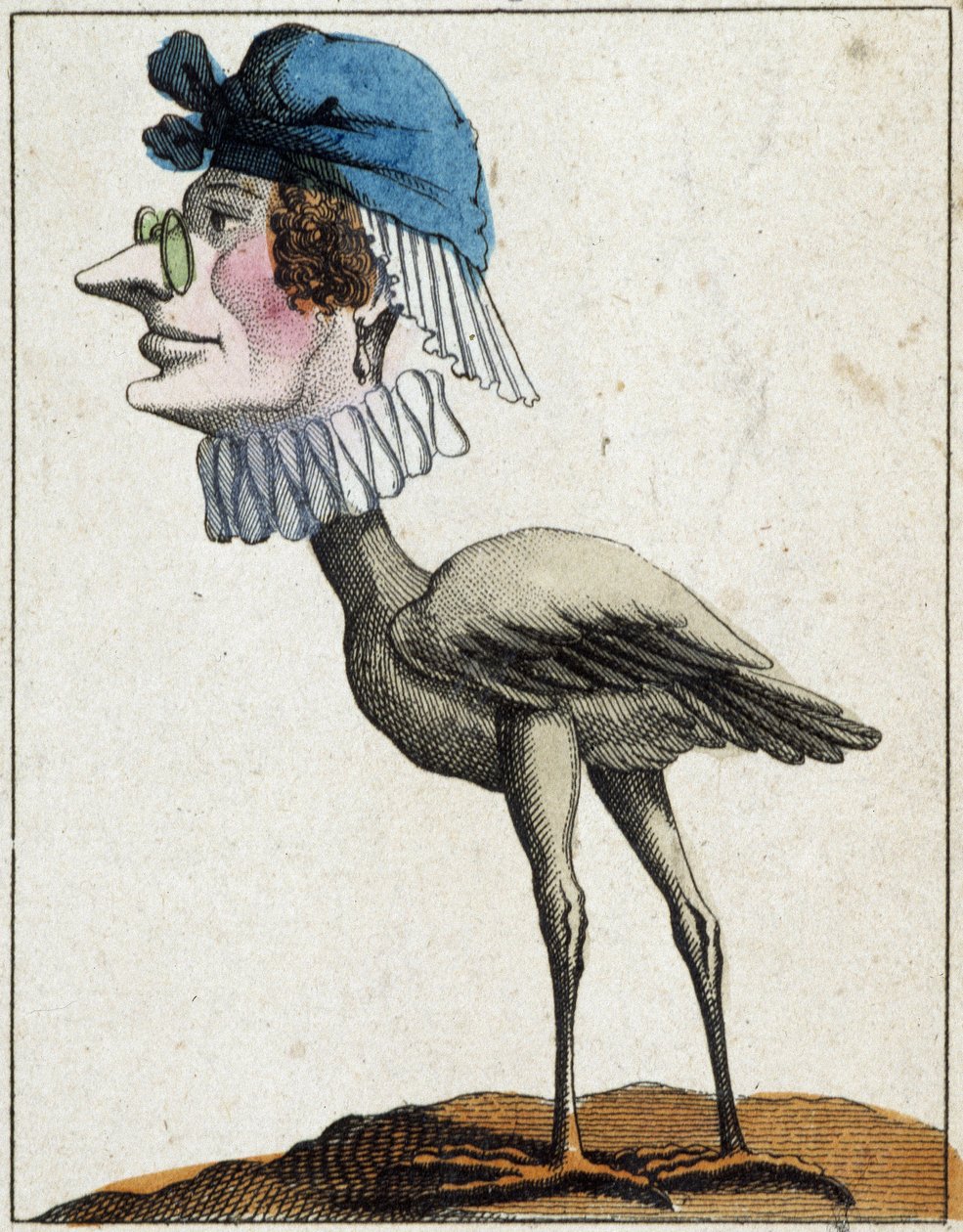 Der Storch in Karikatur, Charakterstudie „flüchtiger Charakter“ 19. Jahrhundert, populäre Bildsprache von French School