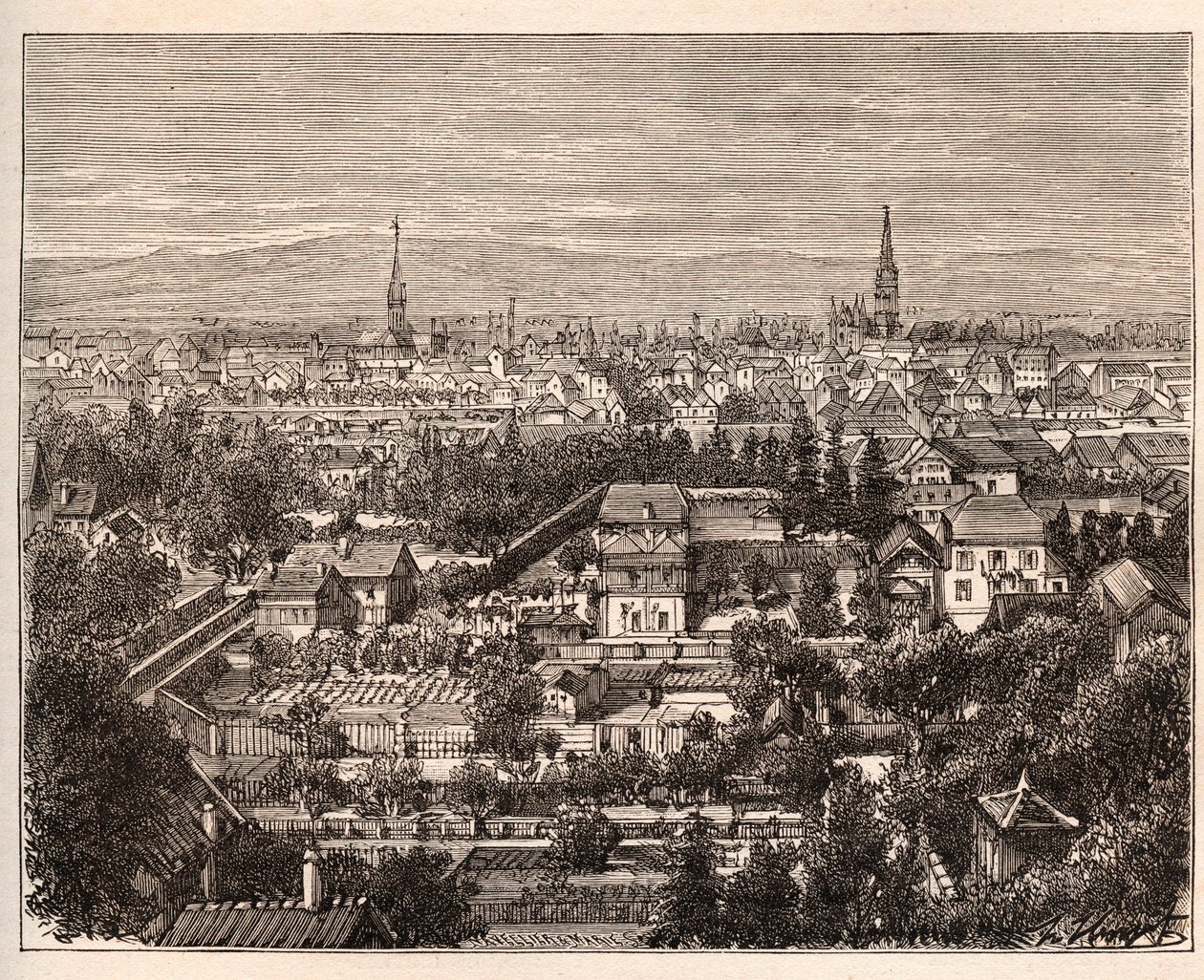 Die Stadt Mülhausen (Haut-Rhin) - Gravur in „La France illustrée: Geographie, Geschichte, Verwaltung, Statistik“ von V.A. Malt-Brown. 1884 von French School