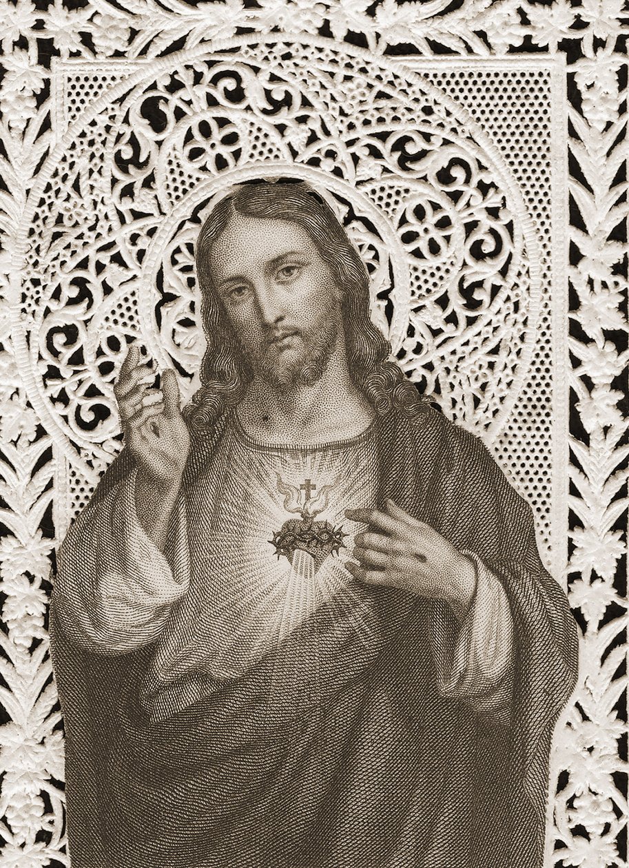 Spitzenkarte mit Darstellung des Heiligen Herzens Jesu, 19. Jahrhundert von French School