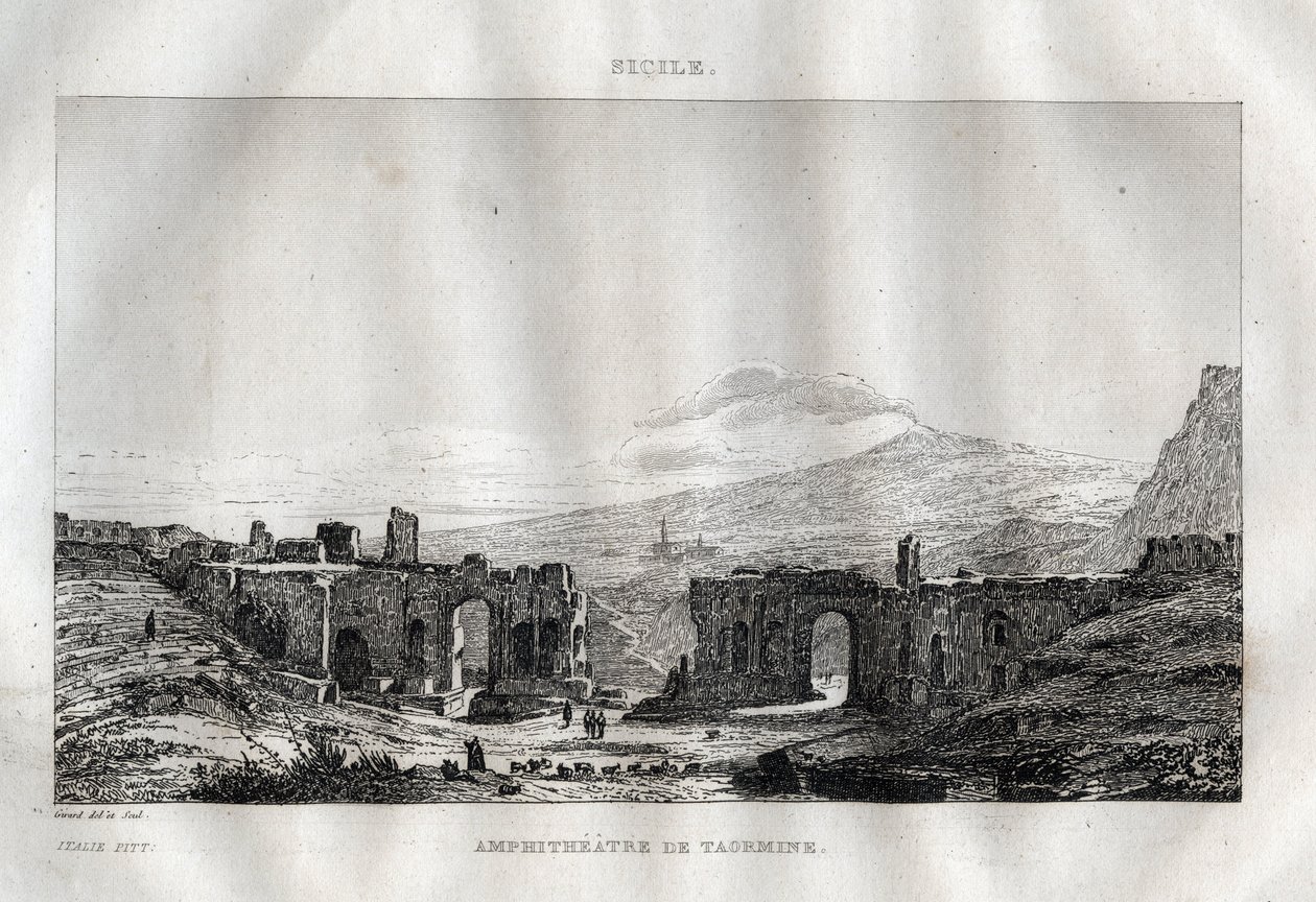 Das Amphitheater - Taormina - Sizilien - Gravur aus „Italien Picturesque - Historische und beschreibende Malerei von Italien“ von M. de Norvins, Ch. Nodier 1834-1836 von French School