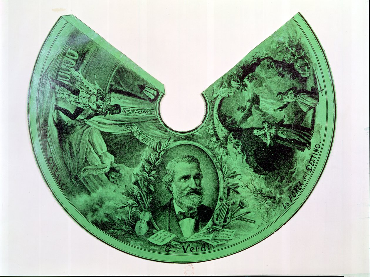 Lampenschirm mit einem Porträt von Giuseppe Verdi (1813-1901) und Szenen aus Othello und Die Macht des Schicksals von French School