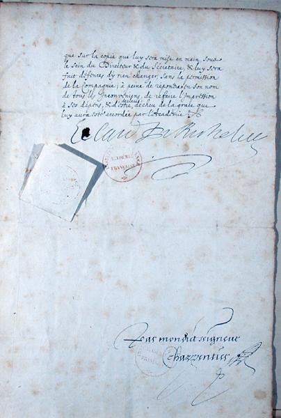 Letzte Seite der Statuten der Französischen Akademie von French School