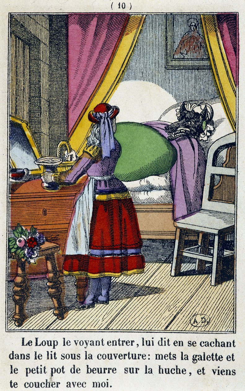 Rotkäppchen im Zimmer des Wolfs - in Rotkäppchen, ed. Pellerin, Epinal, 19. Jahrhundert von French School