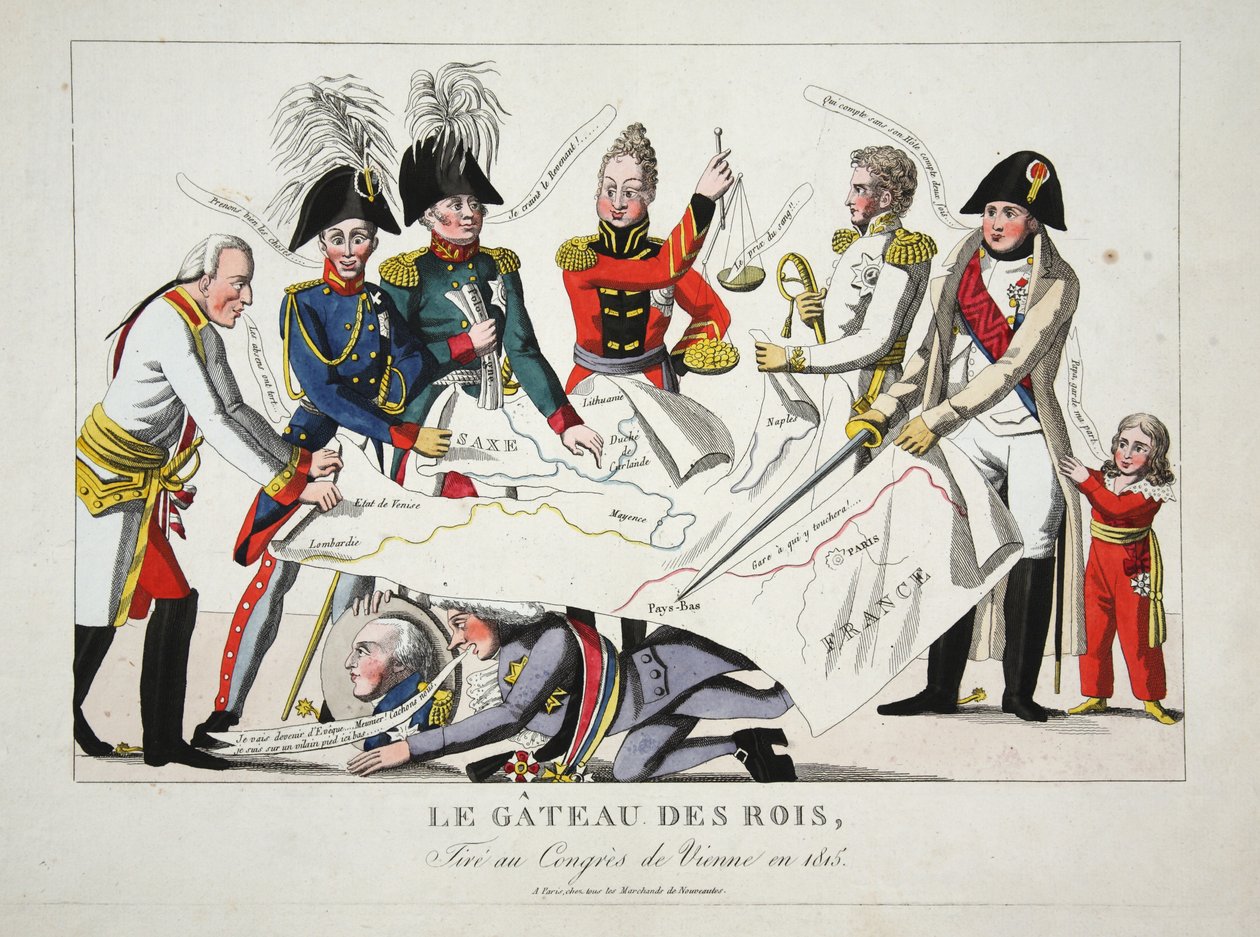 Le Gateau des Rois, gezogen auf dem Kongress von Wien 1815, veröffentlicht von French School