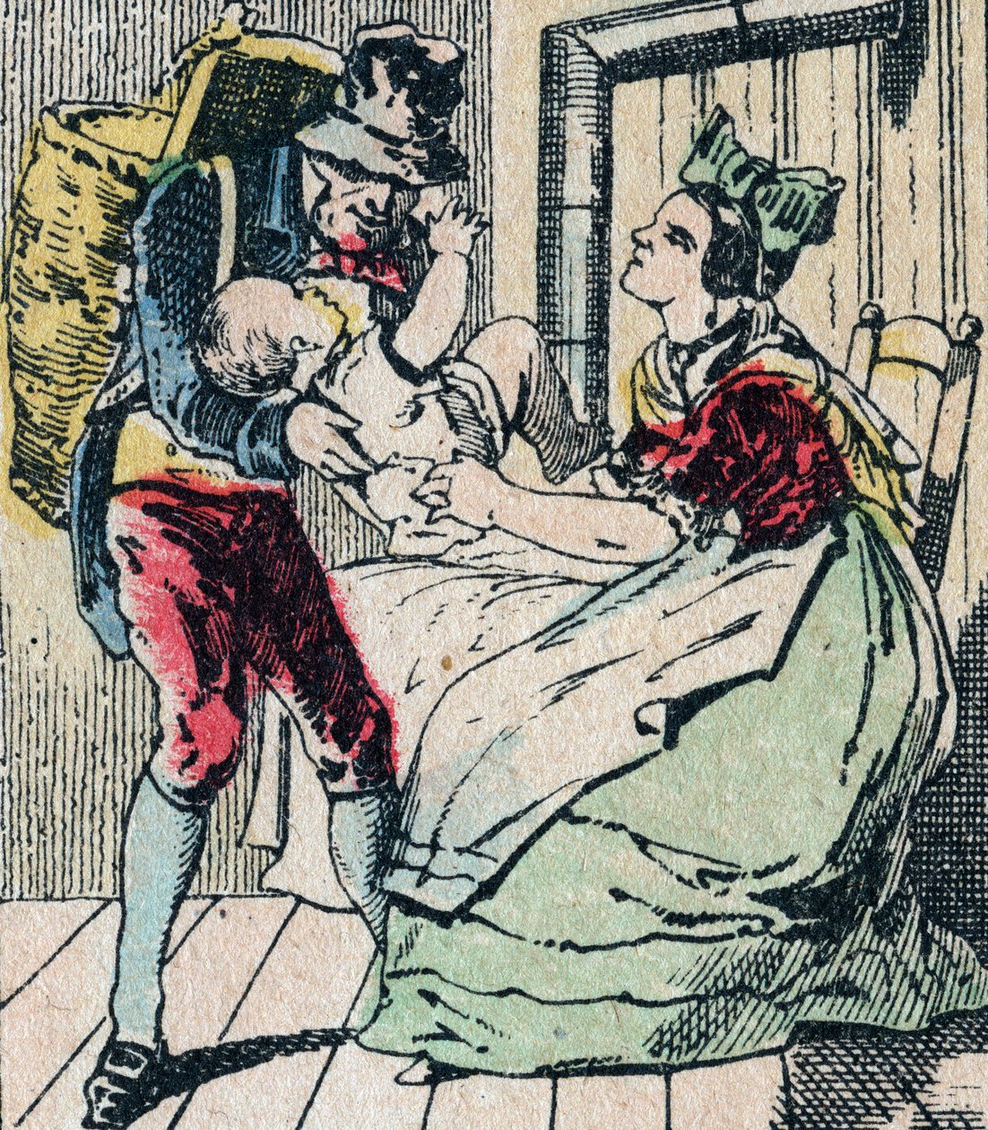 Le Pere Fouettard, französische Figur des Peitschvaters, legendäre Figur des Folklore, die unartige Kinder bestraft und ungehorsame Kinder einsperrt, Epinal-Bild 19. Jahrhundert (Gravur) von French School
