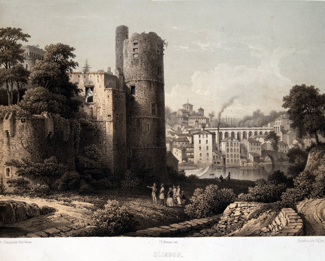 Das Schloss von Clisson - Lithografie von French School
