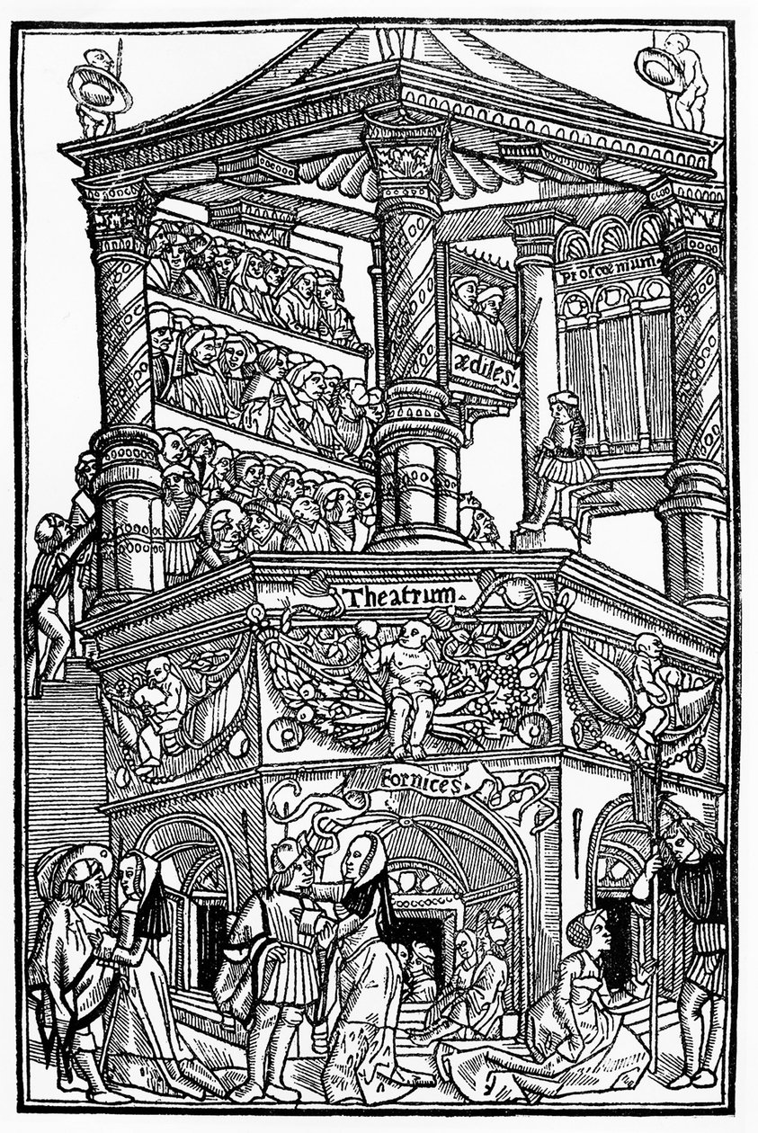 Das Theater im Mittelalter: Blick auf ein Theater und das Publikum von French School